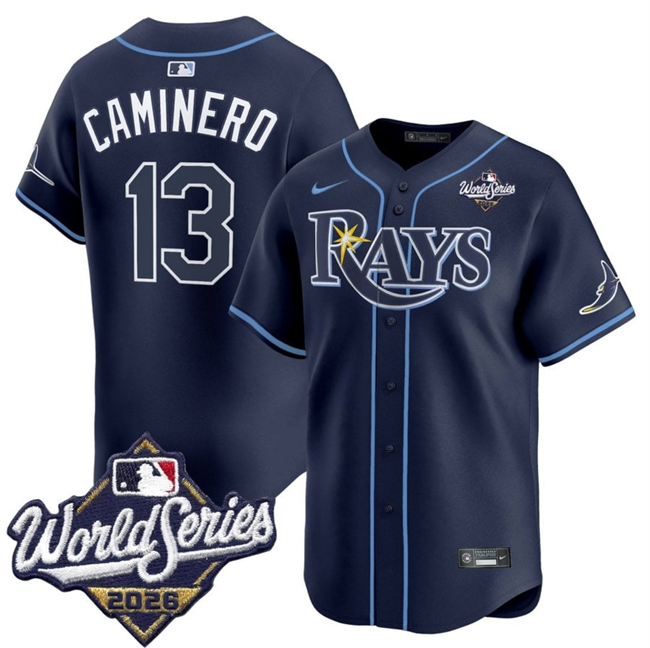 Men's Navy Tampa Bay Rays #13 Junior Caminero 2026 World Series Limited Stitched Baseball Jersey